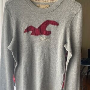 Hollister Gray Knit Sweater with Red Logo